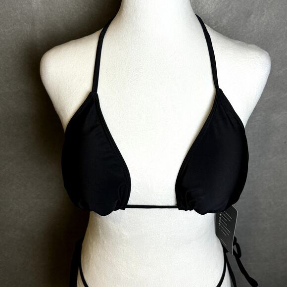 Sucrefas NWT Black Triangle Top and Brazilian Cheeky Bottom Bikini Set Large - Picture 2 of 5